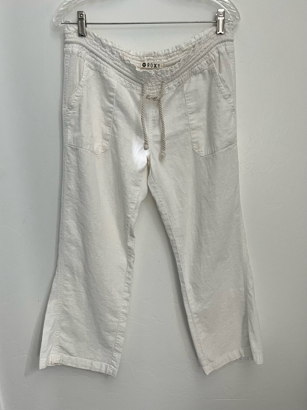 RARE Roxy Oceanside low rise Cropped Linen Pants White 24.5" Inseam Capri